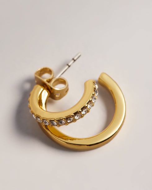 HELIAS-Jewellery-Need A New Go-to Piece? Meet Helias Our Dazzling Double Huggie Hoop Earrings. These Statement Earrings Feature A Striking Contrasting Texture With One Hoop Adorned With Shimmering Crystals For An Extra Touch Of Glamour. Double huggie hoop earrings Contrasting texture One crystal embellished hoop Engraved logo Stud back Comes in Ted Baker branded gift box- Ted Baker Romania